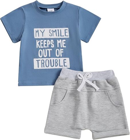 Sejardin Infant Baby Boy Summer Clothes Letter Print Short Sleeve T Shirt Tops and Stretch Shorts Cute Baby Boy Outfit in Saudi Arabia