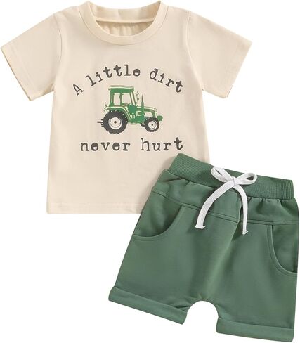 Toddler Baby Boy Summer Clothes Short Sleeve Letter Print Shirt and Elastic Waist Shorts Set Summer 2Pcs in Kuwait