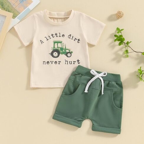 Toddler Baby Boy Summer Clothes Short Sleeve Letter Print Shirt and Elastic Waist Shorts Set Summer 2Pcs in Kuwait