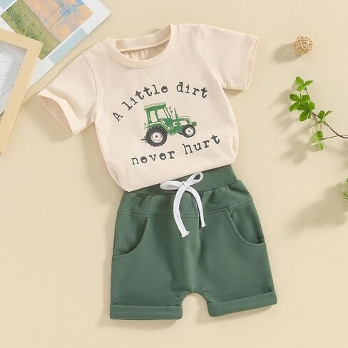 Toddler Baby Boy Summer Clothes Short Sleeve Letter Print Shirt and Elastic Waist Shorts Set Summer 2Pcs in Kuwait