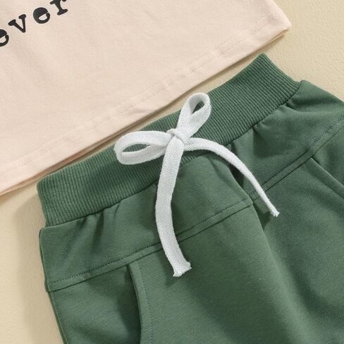 Toddler Baby Boy Summer Clothes Short Sleeve Letter Print Shirt and Elastic Waist Shorts Set Summer 2Pcs in Kuwait