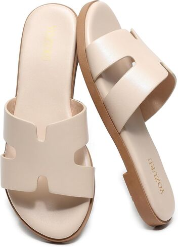 Yozuru Womens Flat Sandals مفتوحة اصبع القدم الصيفية الأنيقة الصيفية مريحة زلة غير رسمية على شرائح جلدية للنساء in Kuwait
