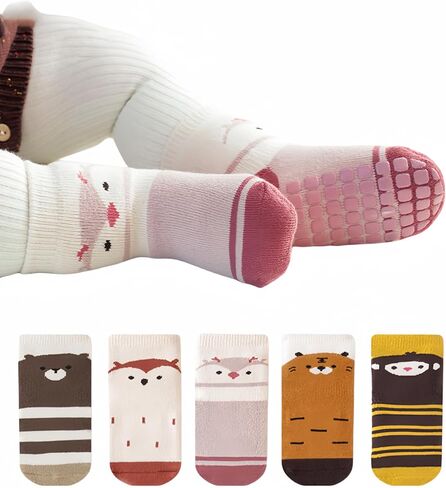 Baby Toddler Non-skid Socks Warm Thick Anti Skid Slipper Crew Socks for Girl Boy Newborn Infant 5 Pairs in Kuwait