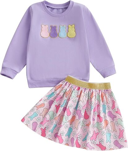 Yingisfitm Toddler Easter Dress Writ Thouse Girl Bud Bunny Shirt Sweatshirt Tulle Tulle Skirt Kids Little Girls Easter Comple in Kuwait