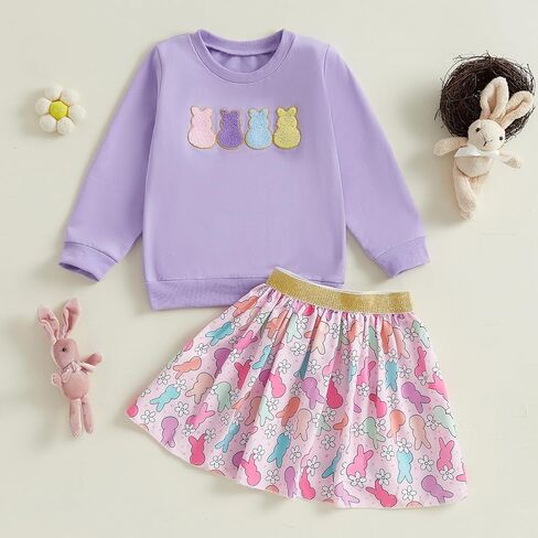 Yingisfitm Toddler Easter Dress Writ Thouse Girl Bud Bunny Shirt Sweatshirt Tulle Tulle Skirt Kids Little Girls Easter Comple in Kuwait