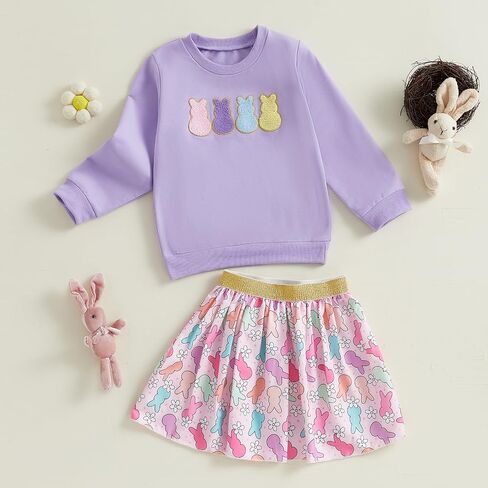 Yingisfitm Toddler Easter Dress Writ Thouse Girl Bud Bunny Shirt Sweatshirt Tulle Tulle Skirt Kids Little Girls Easter Comple in Kuwait
