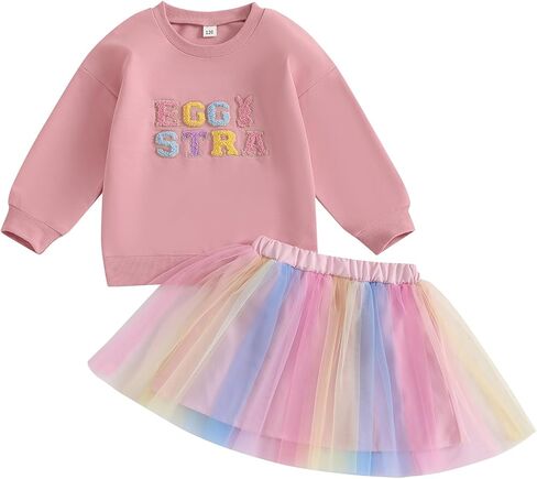 Yingisfitm Toddler Easter Dress Writ Thouse Girl Bud Bunny Shirt Sweatshirt Tulle Tulle Skirt Kids Little Girls Easter Comple in Kuwait