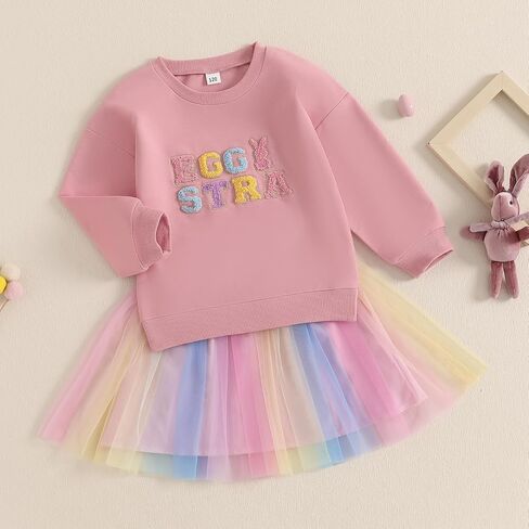 Yingisfitm Toddler Easter Dress Writ Thouse Girl Bud Bunny Shirt Sweatshirt Tulle Tulle Skirt Kids Little Girls Easter Comple in Kuwait