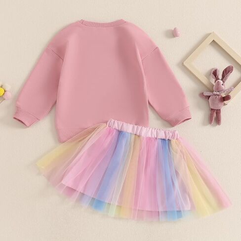 Yingisfitm Toddler Easter Dress Writ Thouse Girl Bud Bunny Shirt Sweatshirt Tulle Tulle Skirt Kids Little Girls Easter Comple in Kuwait
