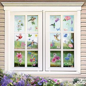 Spring Summer Window Clings Butterfly Flower Birds Window Stickers for Home Glass Window Decorations Window Decals to Prevent People and Bird Strikes on Window and Art 9 Sheets