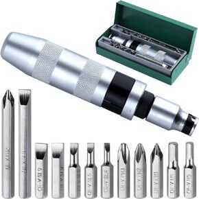 13PCS 1/2 Inch Drive Manual Impact Driver Set Hand Impact Driver Extractor Tool, Reversible Hand Screwdriver Set with Slotted Phillips Hexagonal Screwdriver Bits, for Tighten/Rusted Fasteners