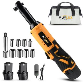 Cordless Electric Ratchet Wrench Set, 40FT-LBS (45N.m) 3/8" Electric Ratchet, 12V Cordless Ratchet Wrench, 2 x 2.0Ah Batteries Electric Impact for Car Home