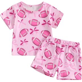 Baby Girl Summer Clothes Toddler Cute Bows Short Sleeve T-shirt Shirt Tops + Elastic Waist Shorts Outfit Set