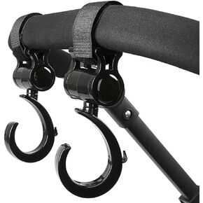2 Pcs Walker Hook Hanging Multipurpose 360° Rotation Stroller Clip Diaper Bag Hanger for Walker Rollator Crutches Wheelchair Shopping Cart Car Back Seat Purses Bike Wheelchair Pushchair (Open)