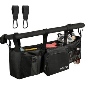 Double Stroller Organizer, Double Stroller Caddy with 2 Stroller Hooks for Bob Duallie/ Baby Jogger City Mini GT2 with Insulated Bags, Parent Console Jogging Double Stroller Accessories