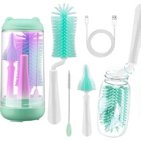 Baby Bottle Brush Cleaner - Bottle Brush Washer Set, 360°Rotating Silicone Cleaning Tools, Including Bottle, Nipple and Straw Cleaner, Drying Rack, Storage Box for Home Travel Gift