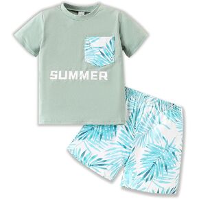 2-6 T Toddler Baby Boy Outfits Shorts Sleeve Summer Beach Cocos T Shirts + Shorts Clothing Set