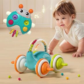 Baby Sensory Toy Montessori Toys for 6 Month Old, Crawling Tummy Time Baby Toys Car, Fine Motor Musical Toy Ladybug, Rattles Teething Toys for 0+ Months, 1 Year Old Boy and Girl Gifts