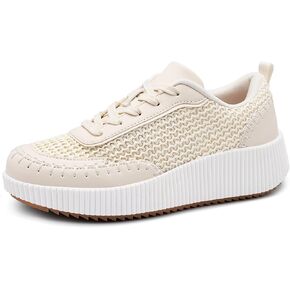 Women's Platform Sneakers Low Top Chunky Retro Braided Walking Shoes Comfortable Lace Up Casual Shoes