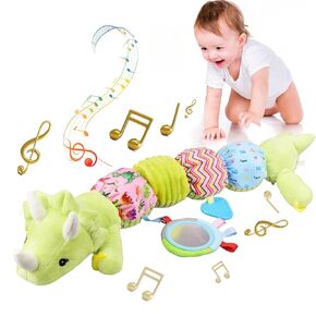 Baby Toys 0-12 Months, Musical Stuffed Animal Toys for 0-3-6-12 Months, Soft Sensory Caterpillar Toys with Crinkle and Rattles, Infant Tummy Time Toys Gifts for Newborn Boys Girls (Elephant)
