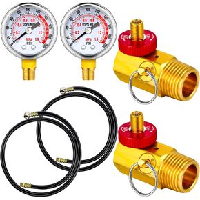 Peryiter Air Tank Repair Kit Including Safety Valve, 0-200 PSI Pressure Gauge and 4 Feet Air Tank Hose Assembly Kit for Portable Carry Tank(Black,6 Pcs)