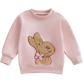 Toddler Baby Boy Girl Easter Outfit Bunny Embroidery Sweatshirt Long Sleeve Pullovers Sweater Shirt Tops Clothes