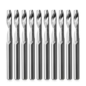 HOZLY 1/8 Shank CNC Router Bits O Flute End Mill Single Flute Spiral Router Bit Up Cut Milling Cutter with 1/16 Inch Cutting Diameter Router Bit Set for Aluminum Cutting Pack of 10(3.175x1.5x8mm)