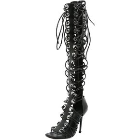 STUPMARY Women Peep Toe Sandals Cut-outs Cross-tied Lace Up High Heeled Gladiator Sandals Zipper Over The Knee Bootie Summer
