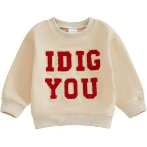 BeQeuewll Toddler Baby Girl Valentines Day Outfit Letter Embroidery Long Sleeve Sweatshirt Kids Girls Pullover Shirt Top