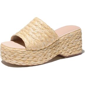 Ancomafio Platform Espadrille Sandals for Women，Platform Slip on Wedges Slides Bohemia Sandals Flatform Open Toe Beach Sandals Outdoor