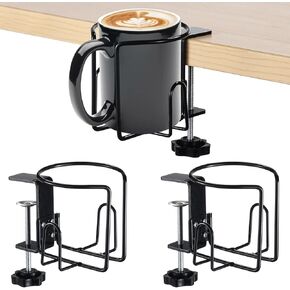 3 Pcs Desk Cup Holders, Anti-Spill Clamp-on Drink Mounts for Table, Adjustable Coffee Bottle Racks for Desks, Tables, Wheelchairs, Support Horizontal or Vertical Surface Mounting