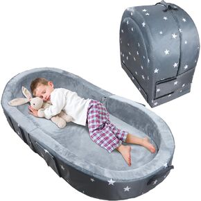 Toddler Travel Bed Foldable Travel Toddler Bed for Kids Portable & Lightweight with Carry Bag Portable Toddler Bed for Home/Playing/Nap/Hotel，Toddler Cots for Sleeping （Grey）