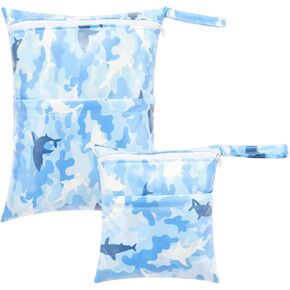 2-Pack Baby Wet Dry Bags Waterproof Reusable Diaper Bags with Two Zippered Pockets Travel Beach Pool Gym and Yoga Bag for Cloth Diapers Wet Clothes Swimsuits and Breast Pump Parts