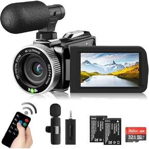 Video Camera Camcorder 4K 48MP 60FPS YouTube Camera Wireless Lavalier Mic & External Mic for Vlogging, Ultra HD 3 Inch Screen 18X Digital Zoom Video Recorder Camera with 32GB SD Card, Remote Control