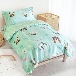 Toddler Bedding Set, 4 Piece Soft Minky Fleece Quilt Crib Bedding Set for Girls and Boys, Soft and Lightweight Toddler Bed Set (Rainbow)
