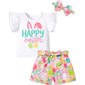 MIGU Toddler Girl Clothes Summer Girls Clothing Sets Girl Stuff T-shirt Shorts Headband 3pcs Sets Gifts…
