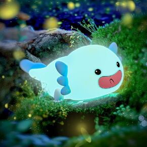 UNEEDE Blue Axolotl Night Light for Kids,Animal Silicone Nursery Night Lamp, Rechargeable Table Lamp Bedside Lamp,Cute Room Decor Night Light for Bedroom,Living Room,Dining,Desk Decorations,Gift