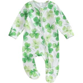 Dcohmch St Patricks Day Baby Boy Girl Outfit Jumpsuit Shamrock Print Long Sleeve Onesie Newborn Infant Spring Clothes