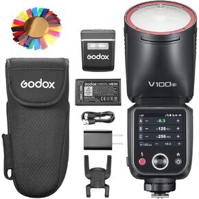 Godox V100S Flash V100-S USA Version Round Head Touch Screen Flash, 100Ws Global Shutter Flash Sync 1/80000, 1/8000 HSS, Built-in Lithium Battery, 10 Level LED Modeling Lamp, for Sony Camera