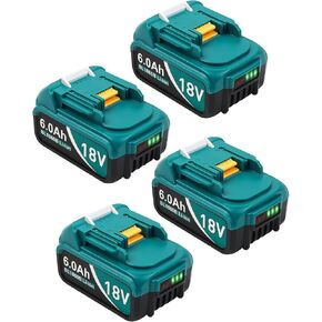 Battery for Makita 18V Battery 6.0Ah, 4Pack Replacement Batteries Compatible with Makita 18 Volts Battery BL1860 BL1820 1830B 1840B 1850B, Fit with Original Makita 18V Battery Chargers Blue