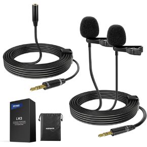 NEEWER 2m Wired Dual Lavalier Microphones with 4m Extension Cable, Mini Clip On Omnidirectional Condenser Lapel Lav Mic 3.5mm TRS for DSLR Mirrorless Camera Camcorder Interview Vlog, LM3
