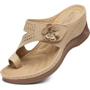 SHIBEVER Women's Wedge Sandals Platform: Comfortable Slip On Dressy Casual Bohemian Flower
