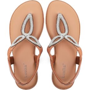 Luoika Women's Wide Width Flat Slides Sandals, Flip Flop Strappy Rhinestone Thong Sandals Comfortable Summer Beach Shoes for Women. in Kuwait