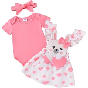 Baby Girl Clothes Valentines Day Newborn Ruffle Romper Easter Rabbit Love Suspender Skirt Summer Outfits 0-18 Months