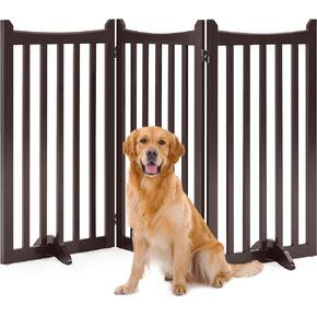 Yaheetech Dog Gate 36" H Extra Large Freestanding Pet Gate 3-Panel Wooden Dog Fence with 2 Support Feet Folding Dog Gate for Indoor, Stairs, Doorways, Halls, Kitchen Pet Barrier White, 60" L x 36" H