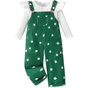 Toddler Baby Girl Valentine's Day Clothes Ruffled Sleeves Top Heart Bell Bottoms Flared Overalls Suspender Pants Set in Kuwait