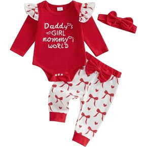 Newborn Baby Girl Valentines Day Outfit Cute St Patricks Day Outfit Ribbed Long Sleeve Romper Bodysuit Pants Set