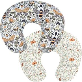 Winmany 2 Pack Newborn Nursing Pillow Covers Baby Feeding Pillow Cover Removable Breastfeeding Pillow Cover for Boys Girls 22.5 x 18 (Flower + Beige)