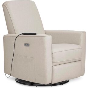 Evolur Harlow Deluxe Upholstered Plush Seating Glide Rocker, Swivel, Power Recliner USB Port with in-Built Massager, Greenguard Gold Certified, Glider Chair for Nursery in Light Grey