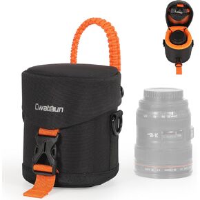 علبة عدسة كاميرا CWATCUN ، حقيبة عدسة كاميرا DSLR المقاومة للصدمة مع حزام الكتف ، حقيبة عدسة الكاميرا المقاومة للماء لـ Nikon و Sony و Fuji و Canon وعدسة أخرى أقل من 3.03 "× 4.72" (D X L)